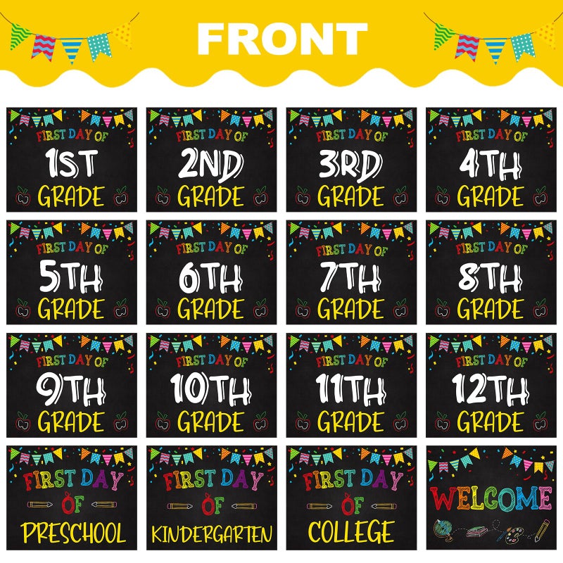 PETCEE First & Last Day of School Photo Prop Sign 10''x8'' Back to School Photo Prop Signs for Kids Girls Boys Reusable 15 Grades Preschool Kindergarten to College Photo Props Gifts - Image 2